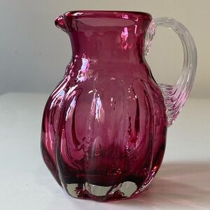 Vintage Pilgrim Glass Quincy Cranberry Miniature Pitcher - Hand Blown 4”